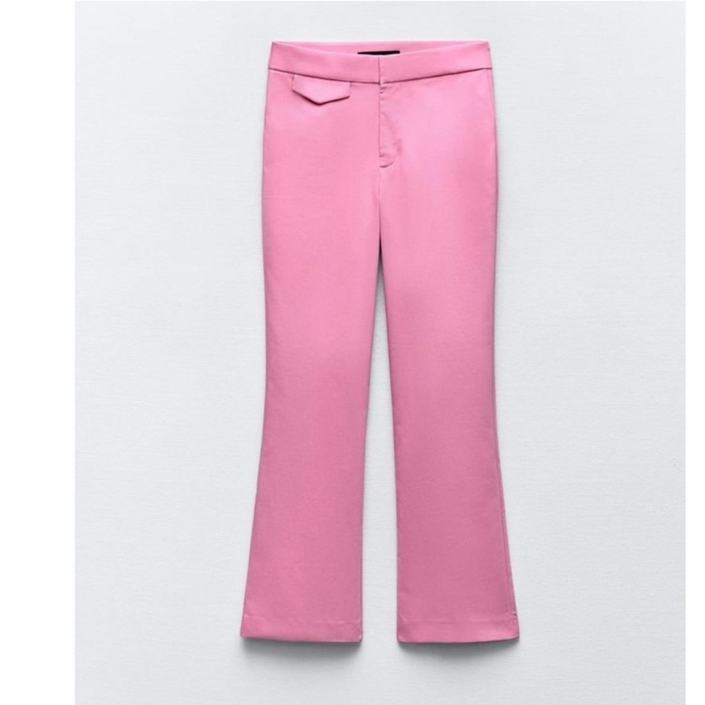 NWT Zara Pink High Rise Cropped Kick Flare Pants Trousers Large - Picture 6 of 16